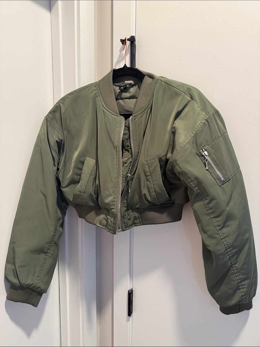 Divided Olive Green Cropped Bomber Jacket